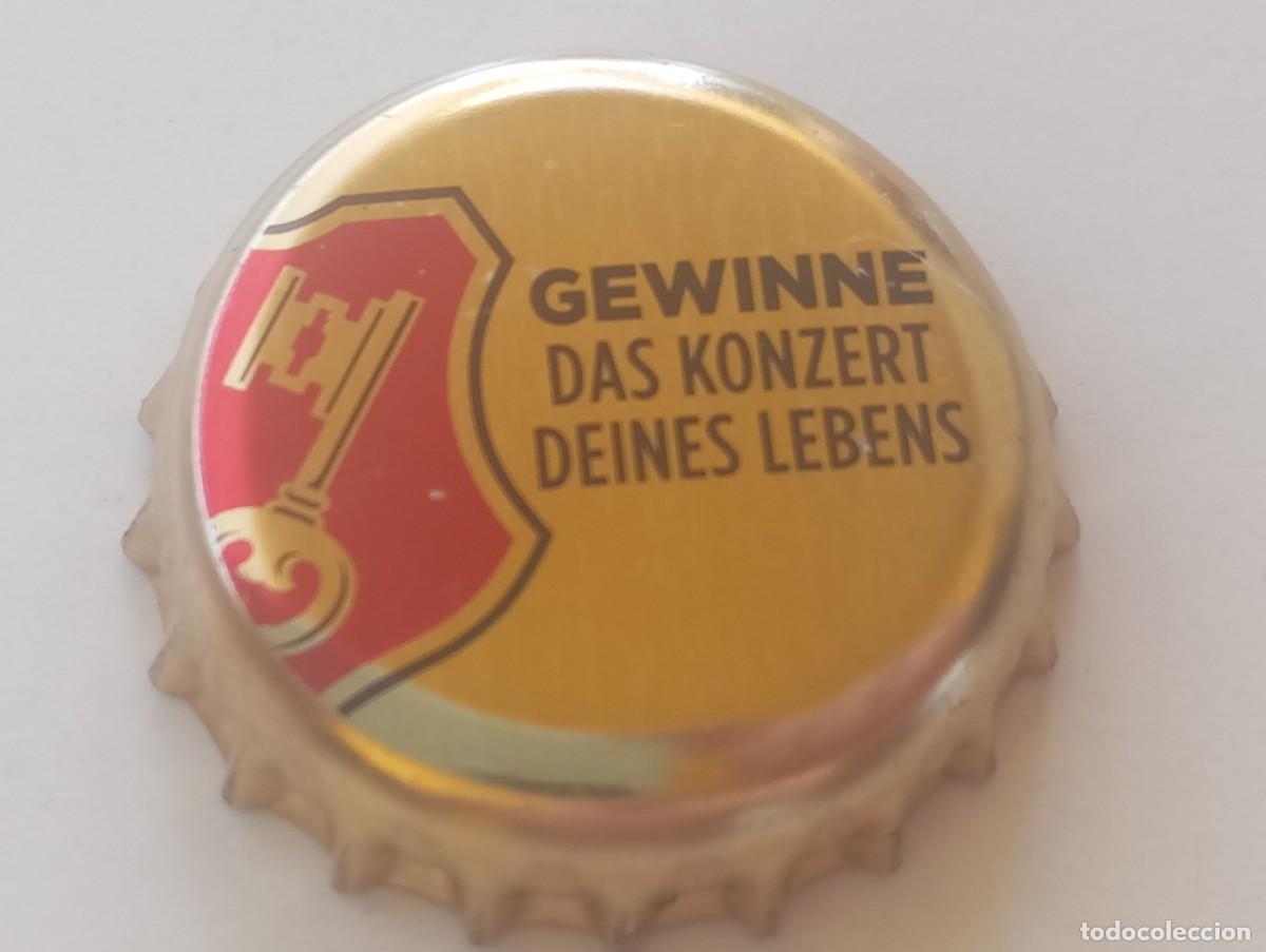 Coleccionismo de cervezas: Chapa tap&oacute;n corona de la cerveza alemana BECK'S - GEWINNE DAS KONZERT DEINES LEBENS (dorada)