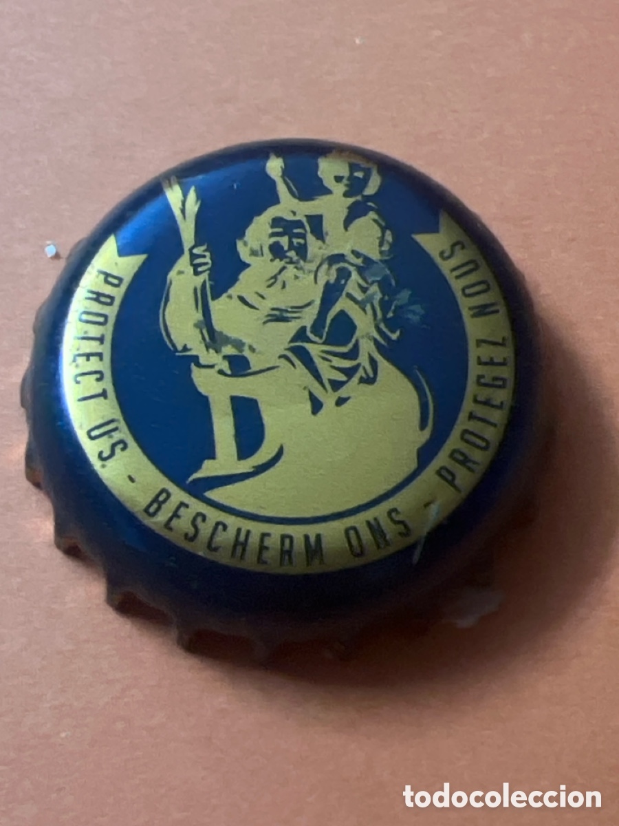 Colecionismo de cervejas: T1004. CHAPA CERVEZA - B&Eacute;LGICA - Protect Us - Bescherm Ons - Protegez Nous