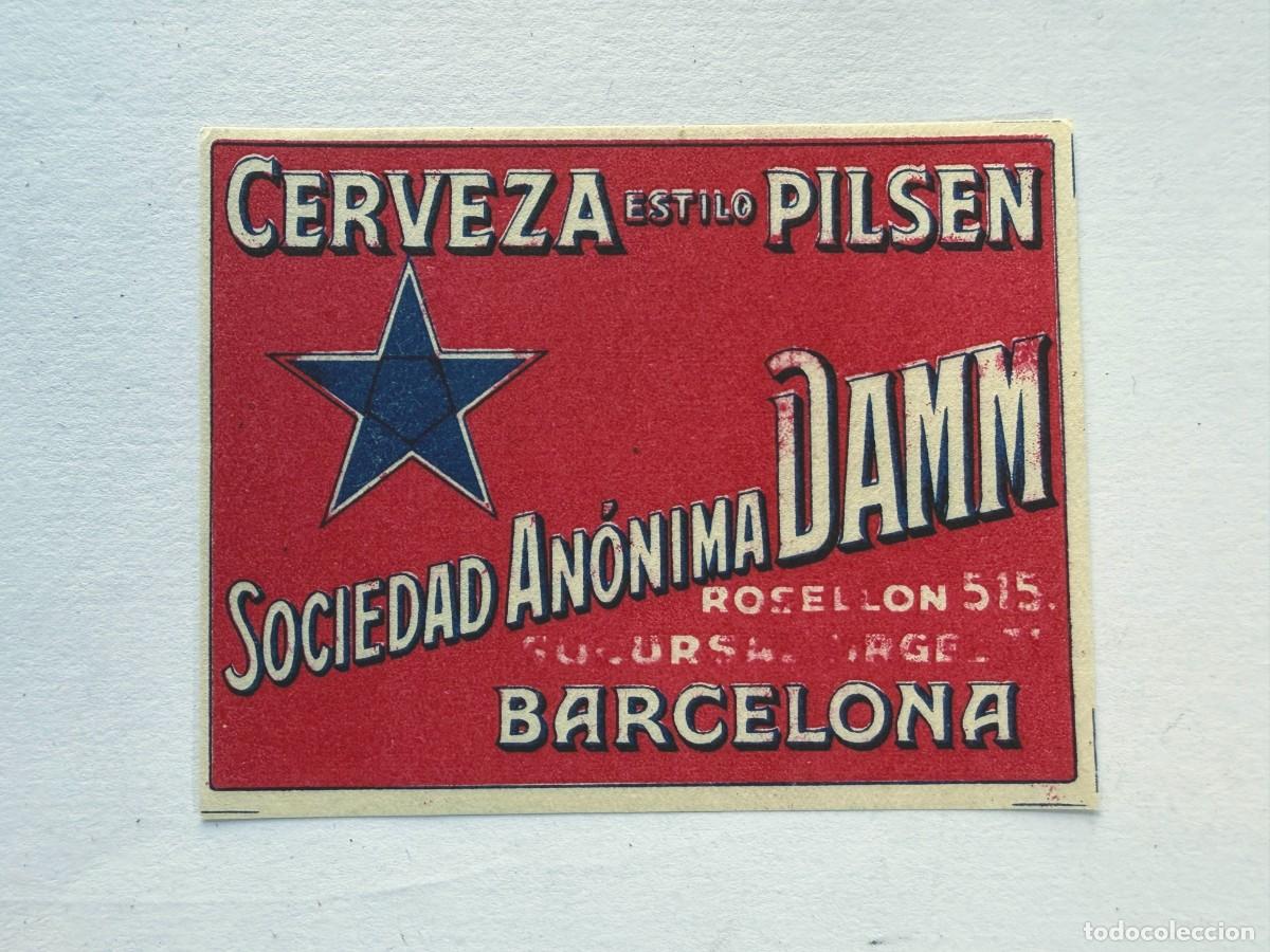 Collectable Beer: CERVEZA DAMM / ETIQUETA ORIGINAL -SIN USAR- / IMPRESAS EN BARBASTRO A&Ntilde;O 1954 / HUESCA