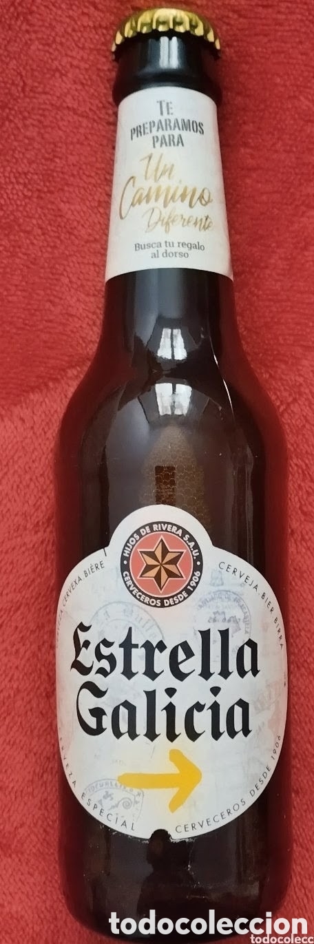 Colecionismo de cervejas: botella CERVEZA vintage ESTRELLA GALICIA 33 CL. &rdquo;UN CAMINO DIFERENTE&rdquo; nueva SIN ESTRENAR Y SIN ABRIR