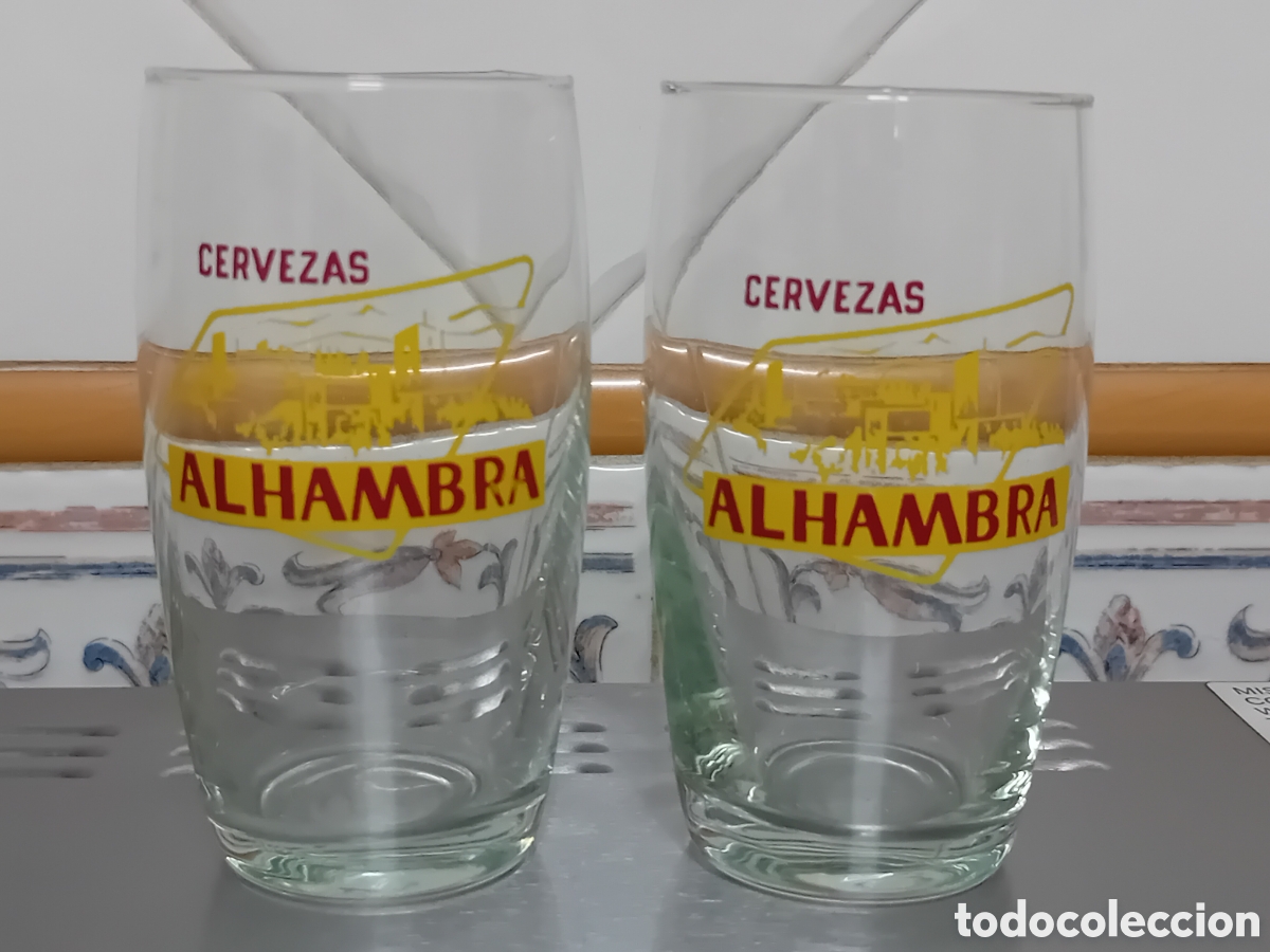 Coleccionismo de cervezas: LOTE DE 2 ANTIGUOS VASOS CERVEZAS ALHAMBRA A&Ntilde;OS 70