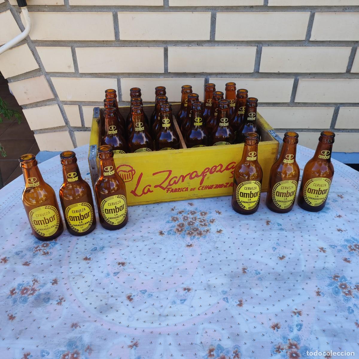 Colecionismo de cervejas: Antigua caja botellines cerveza Ambar La Zaragozana