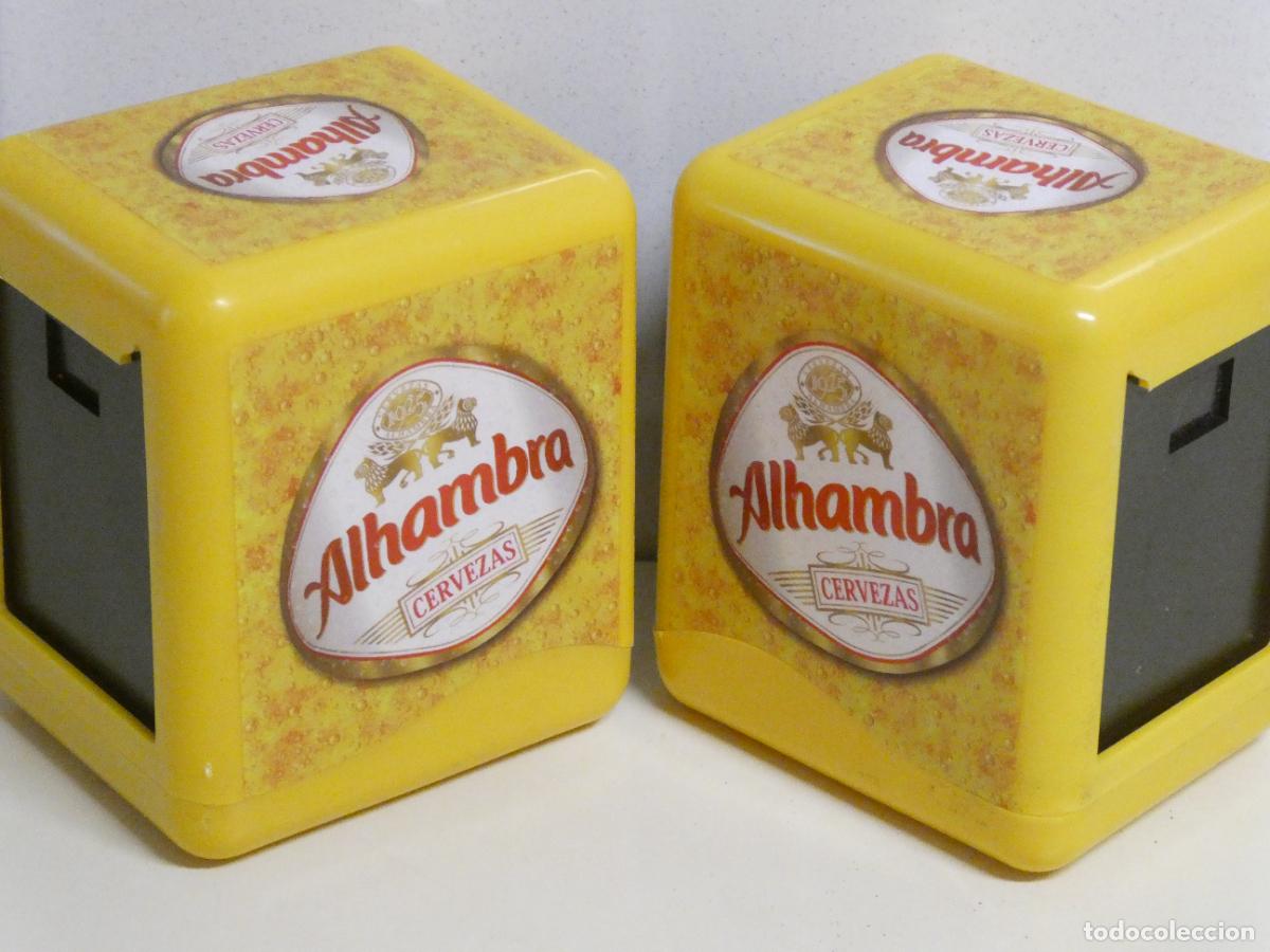 Coleccionismo de cervezas: 2 SERVILLETEROS DE CERVEZA CERVEZAS ALHAMBRA GRANADA. 400GR