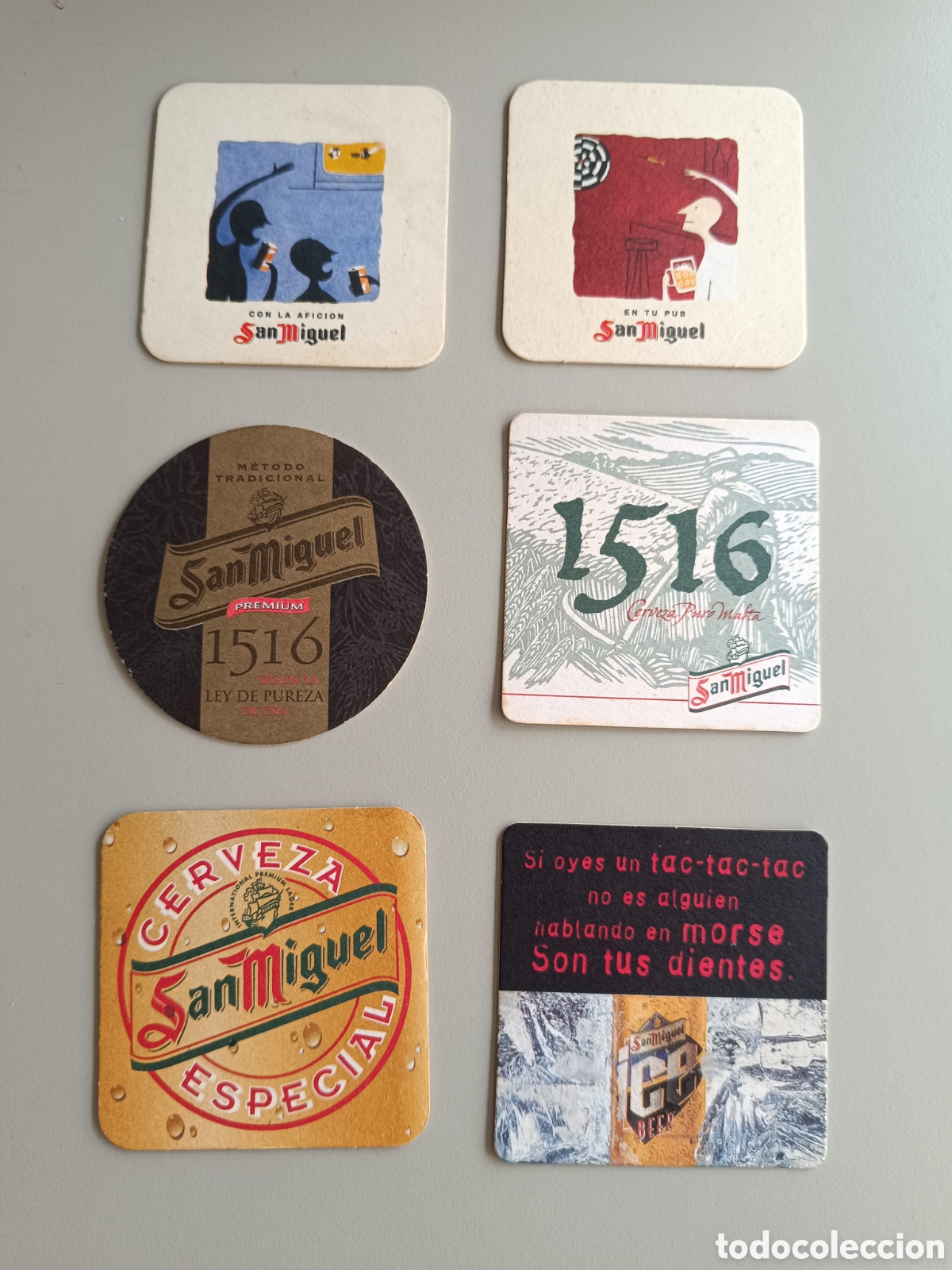 Collectionnisme de bi&egrave;res: Lote de 6 posavasos cerveza San Miguel a&ntilde;os 2000