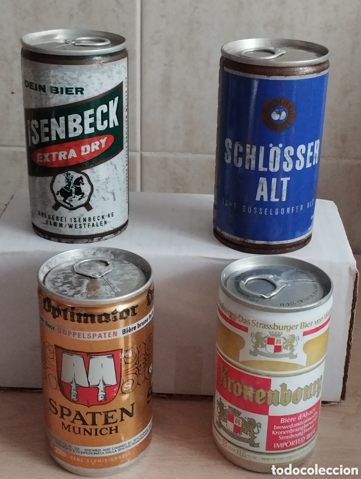 Collectionnisme de bi&egrave;res: LOTE 4 LATAS CERVEZA LLENAS ISENBECK-SPATEN-SLCHLOSSER-KRONENBOURG
