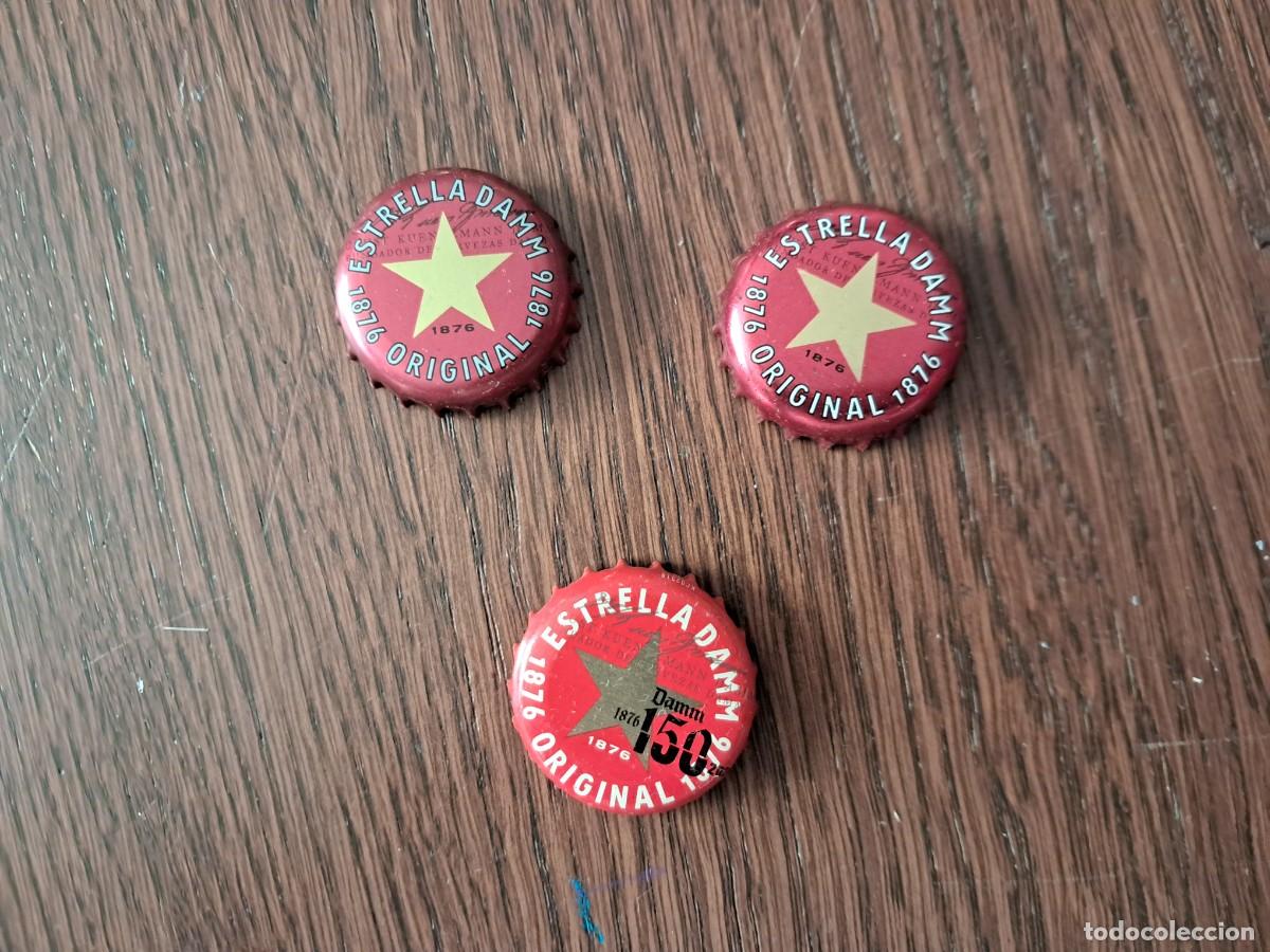 Coleccionismo de cervezas: lote de 3 chapas tap&oacute;n corona, cerveza estrella Damm.