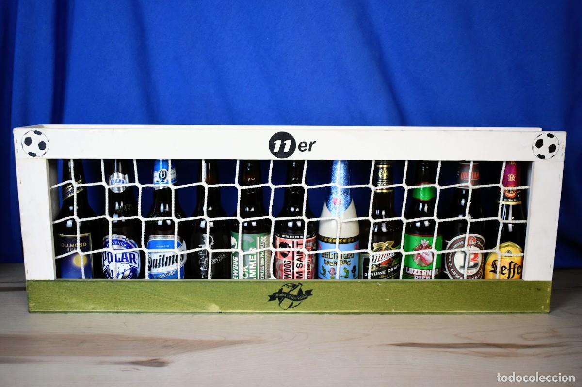 Coleccionismo de cervezas: Caja de madera de cerveza &rdquo;11er&rdquo; - Edici&oacute;n Porter&iacute;a de F&uacute;tbol - Drinks of the World