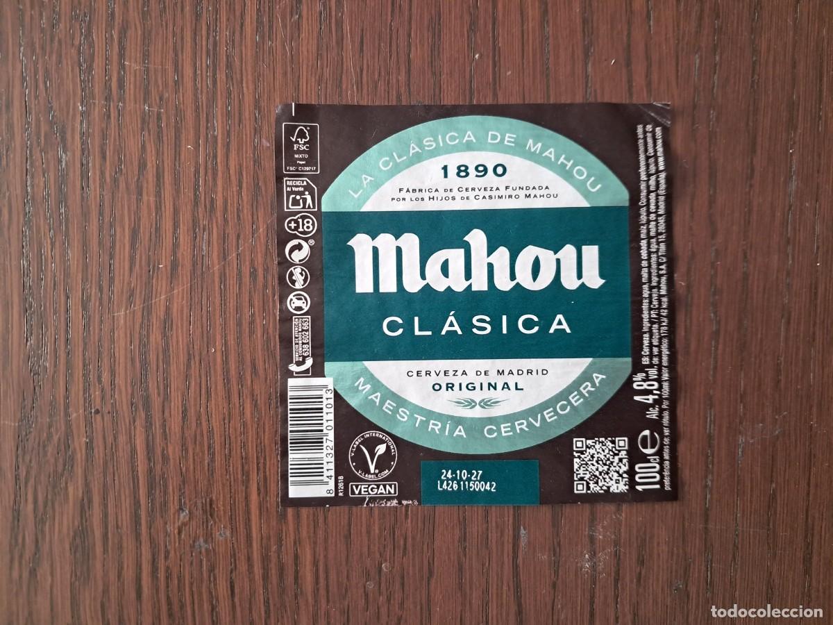 Coleccionismo de cervezas: etiquetas de cerveza, Mahou cl&aacute;sica, 1 litro, litrona.