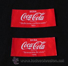 Collezionismo di Coca-Cola e Pepsi: LOTE 2 ETIQUETAS BOTELL&Iacute;N COCA COLA DE HACE POCOS A&Ntilde;OS CON ESL&Oacute;GANES ANTIGUOS COCACOLA ETIQUETA