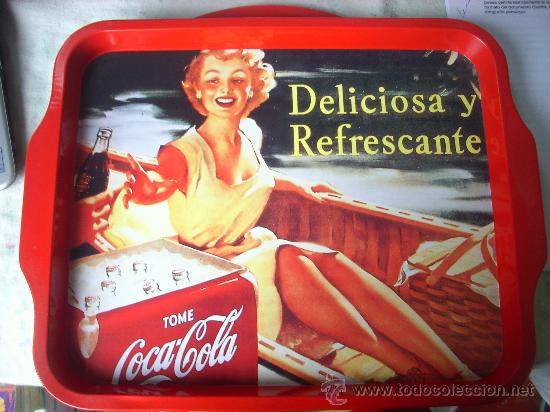 Colecionismo de Coca-Cola e Pepsi: BANDEJA METALICA COCA COLA IMAGEN ANTIGUA CON ASAS MEDIDAS 38X29 CMS