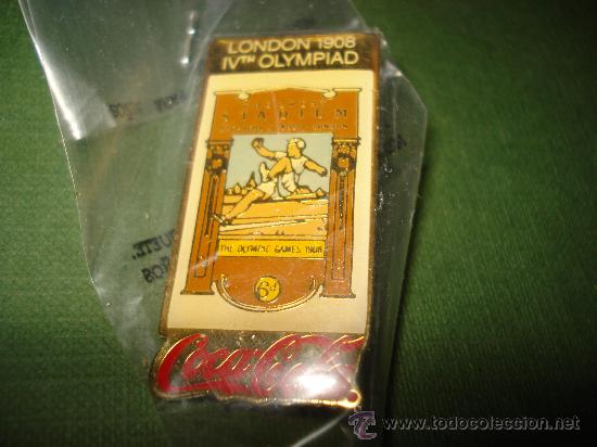 Colecionismo de Coca-Cola e Pepsi: Antiguo Pin del Cartel IV Olimpiada de LONDRES en 1908 Original COCA COLA del A&ntilde;o 1990 .