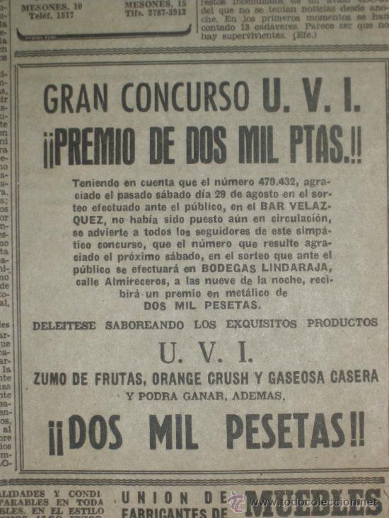 Collezionismo di Coca-Cola e Pepsi: GRAN CONCURSO UVI, DOS MIL PESETAS. ZUMOS DE FRUTAS, ORANGE CRUSH Y GASEOSA CASERA.