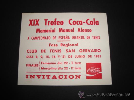 Collectionnisme de Coca-Cola et Pepsi: Invitaci&oacute;n Trofeo Coca Cola Campeonato Espa&ntilde;a Infantil de Tenis