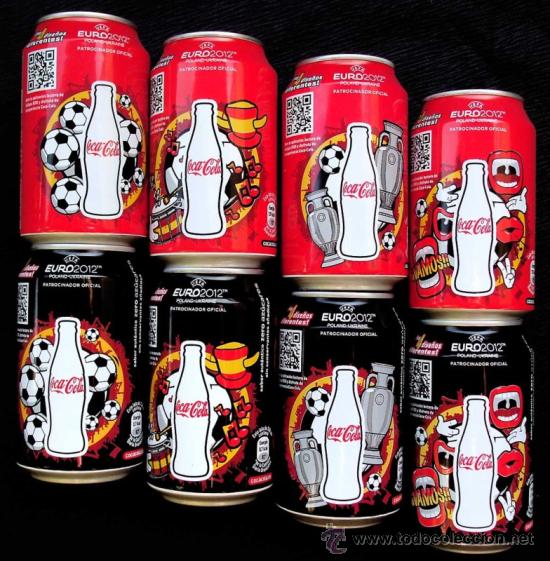 Collecting of Coca-Cola and Pepsi: Coca Cola. Coleccion completa edici&oacute;n especial Eurocopa 2012. Zero + normal. 8 latas