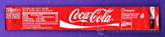 Sammeln von Coca-Cola und Pepsi: etiqueta collarin - coca-cola / coke - papel metalizado - en ingles - a&ntilde;os 90