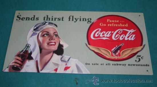 Sammeln von Coca-Cola und Pepsi: BONITO CARTEL DE CHAPA DE COCA COLA EN  - 30 X 16 CM
