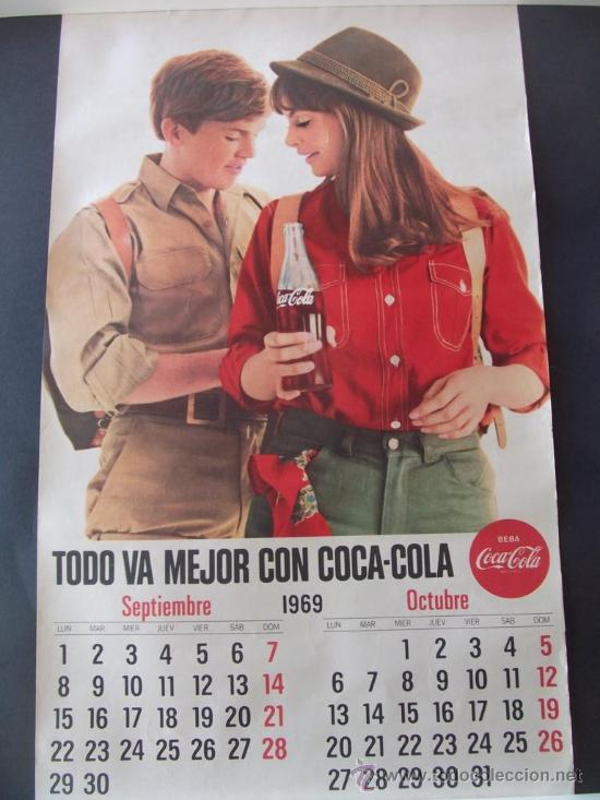 Collezionismo di Coca-Cola e Pepsi: hoja de calendario grande coca cola a&ntilde;o 1969 cocacola 56 cm x 33 cm