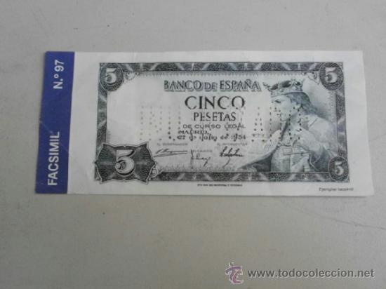 Colecionismo de Coca-Cola e Pepsi: REPRODUCCION BILLETE DE ESPA&Ntilde;A 5 PESETA  BILL-155
