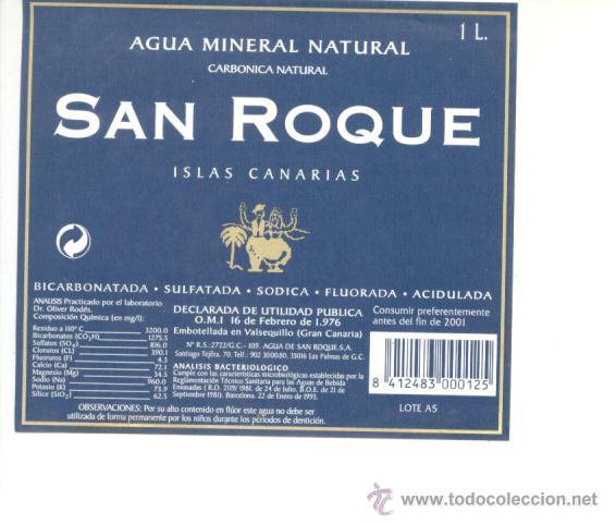 Sammeln von Coca-Cola und Pepsi: ANTIGUA ETIQUETA AGUA SAN ROQUE