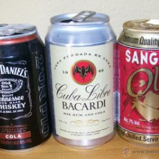Coleccionismo de Coca-Cola y Pepsi: LOTE 3 LATAS ALCOHOLICAS JACK DANIEL'S WHISKEY BACARDI CUBA LIBRE SANGRIA OLE CAN BOTE...
