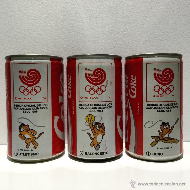 Sammeln von Coca-Cola und Pepsi: TRES LATAS ANTIGUAS DE * COCA COLA * SEUL 88 ATLETISMO,BALONCESTO Y REMO