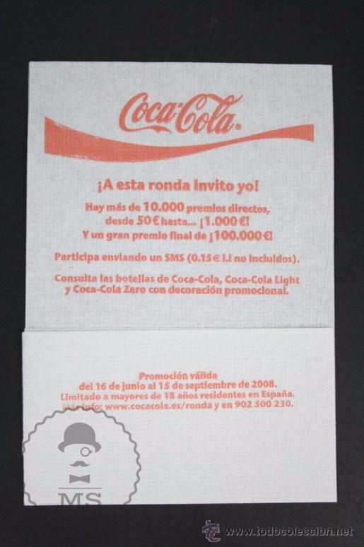 Collecting of Coca-Cola and Pepsi: Servilleta Publicitaria de Papel - Publicidad de Coca-Cola. &iexcl;A Esta Ronda Invito Yo! - A&ntilde;o 2008