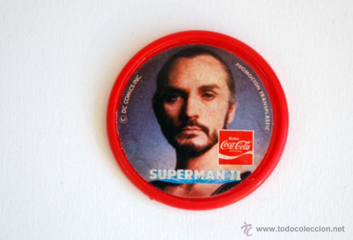 Collectionnisme de Coca-Cola et Pepsi: Chapa de pl&aacute;stico de Superman II, promoci&oacute;n de Coca Cola. A&ntilde;o 1980.