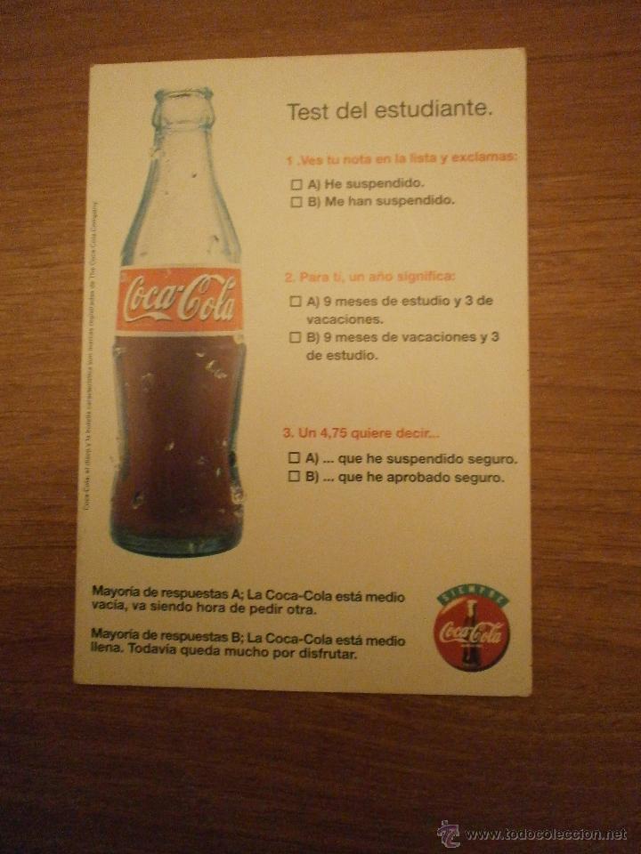 Collectionnisme de Coca-Cola et Pepsi: POSTAL PUBLICITARIA DE COCA COLA.- TEST DEL ESTUDIANTE.