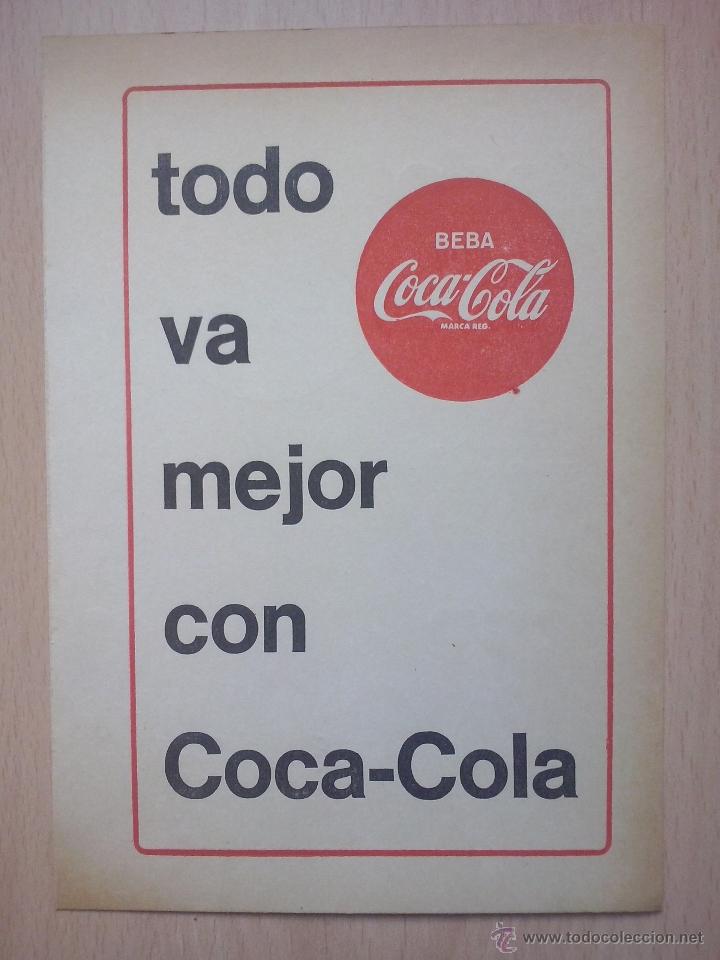 Collectionnisme de Coca-Cola et Pepsi: peque&ntilde;o cartel todo va mejor con coca cola- cartulina reversible- a&ntilde;os 60-70