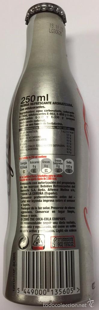 Coleccionismo de Coca-Cola y Pepsi: COCA-COLA LIGHT - BOTELLA ALUMNIO - 2013 - Foto 2