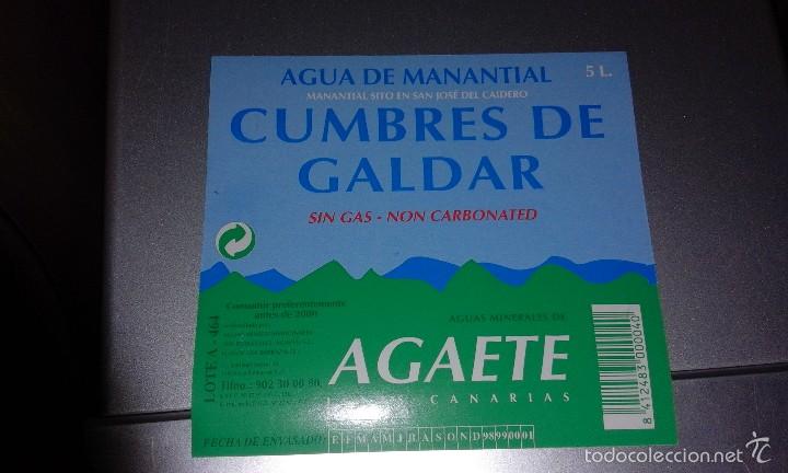 Collectionnisme de Coca-Cola et Pepsi: Vendo antigua etiqueta Aguas de Agaete Cumbres Galdar Gaseosa de Canarias 5 litros a&ntilde;os 90 sin usar