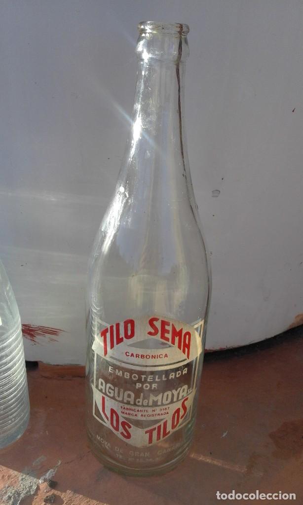 Colecionismo de Coca-Cola e Pepsi: Antigua botella de agua con gas gaseosa Los Tilos de Moya Las Palmas Gran Canaria serigrafia 750