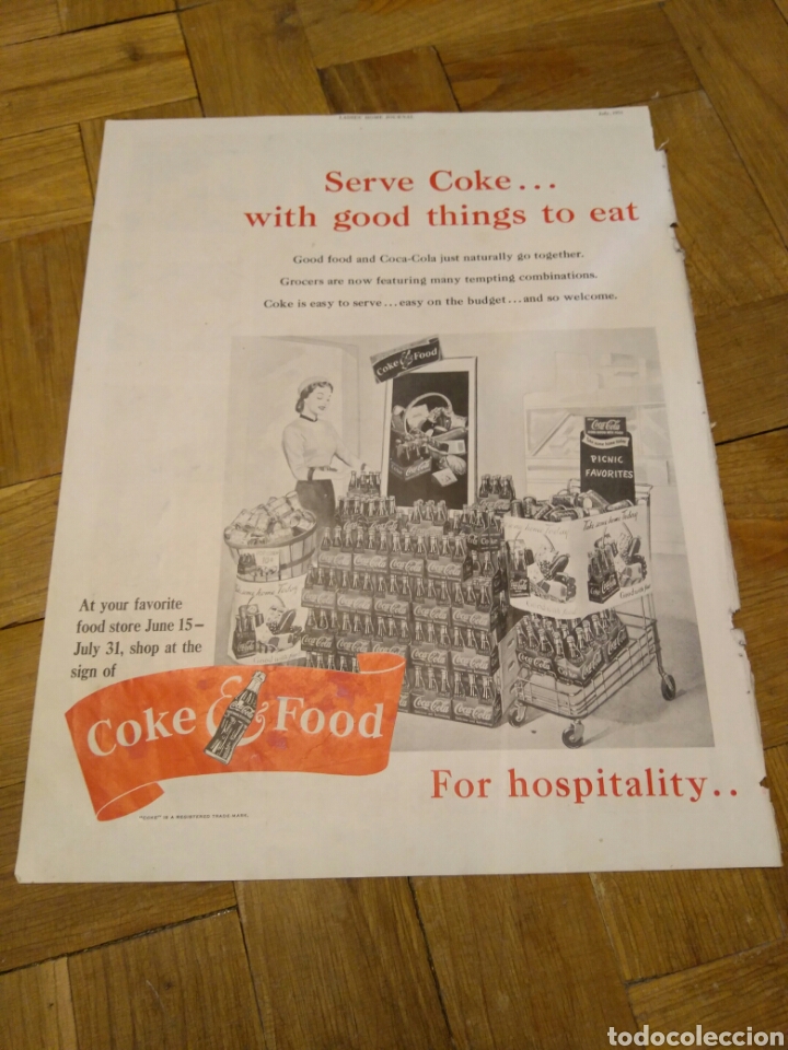 Collectionnisme de Coca-Cola et Pepsi: Anuncio Coke Food Coca Cola.Revista Ladies Home Journal a&ntilde;o 1951 USA. Estados Unidos. 34x27 cms