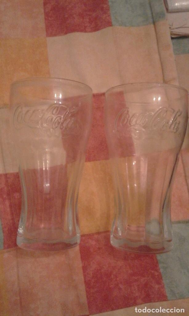 Sammeln von Coca-Cola und Pepsi: Antiguo X2 Vasos de refresco gaseosa Coca Cola en relieve