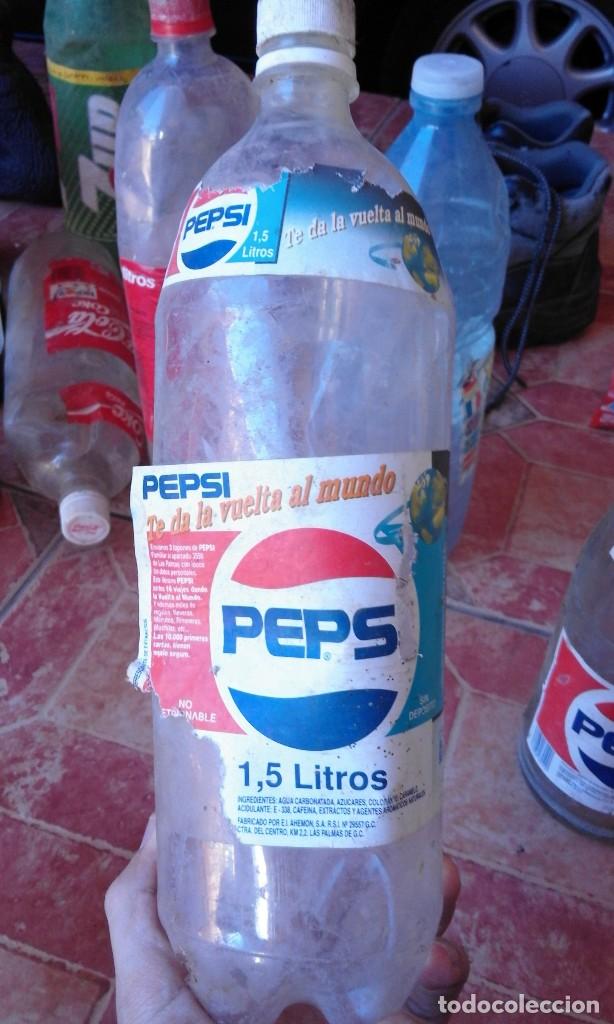 Colecionismo de Coca-Cola e Pepsi: Antigua botella plastico etiqueta refresco gaseosa pepsi cola Las Palmas promocion rara 1,5 litro