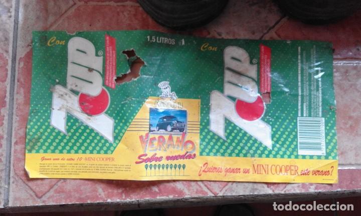 Sammeln von Coca-Cola und Pepsi: Antigua etiqueta suelta de botella refresco gaseosa seven up 7up promocion llevate un mini escasa