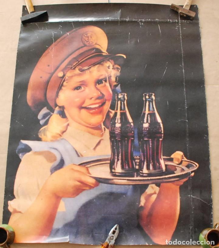Coleccionismo de Coca-Cola y Pepsi: POSTER CARTEL DE COCA COLA. A&Ntilde;OS 80. NI&Ntilde;A CON BANDEJA. 87 X 68 CM