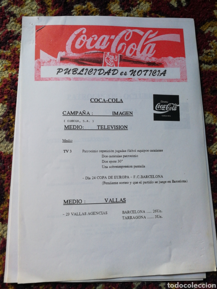 Sammeln von Coca-Cola und Pepsi: NOTICIAS PUBLICIDAD COCA-COLA- DEPARTAMENTO DE COMUNICACI&Oacute;N, PATROCINIOS 1993.
