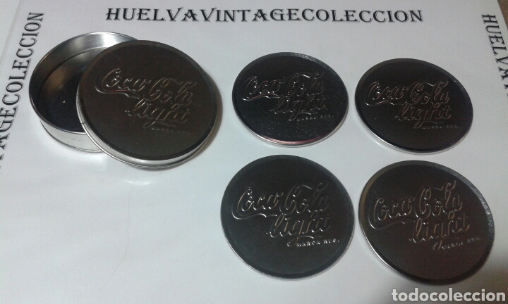 Colecionismo de Coca-Cola e Pepsi: Lata coca-cola con 4 posa vasos met&aacute;licos, (9 cm de di&aacute;metro).