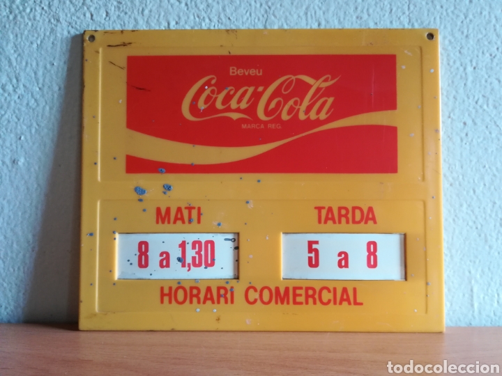 Sammeln von Coca-Cola und Pepsi: Cartel puerta bar publicidad Beveu Coca-Cola doble cara en catal&aacute;n - Coke CocaCola