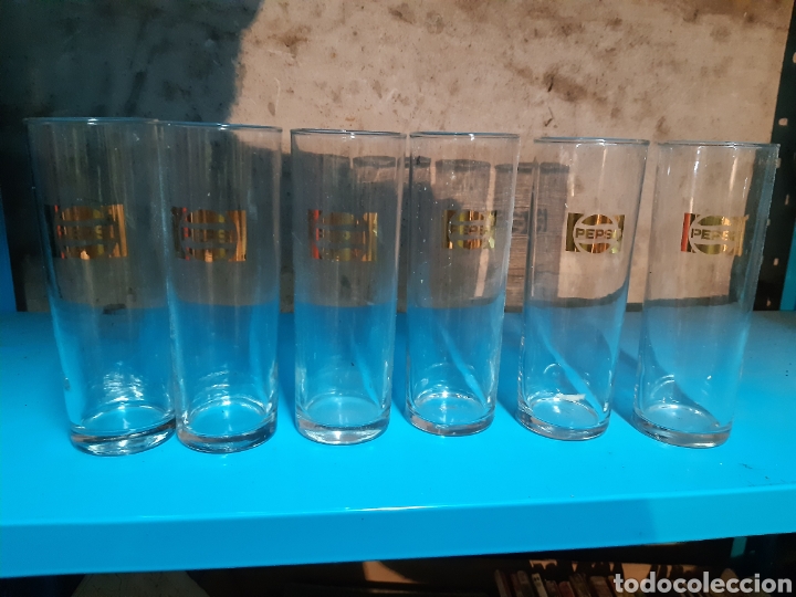Coleccionismo de Coca-Cola y Pepsi: Lote de 6 vasos tubo pepsi logo dorado