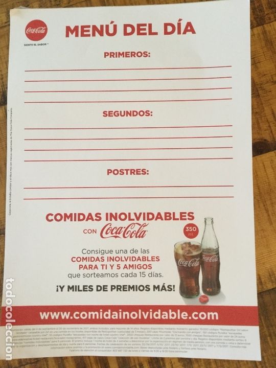 Sammeln von Coca-Cola und Pepsi: COCA COLA-26 FOLIOS MEN&Uacute; DEL D&Iacute;A