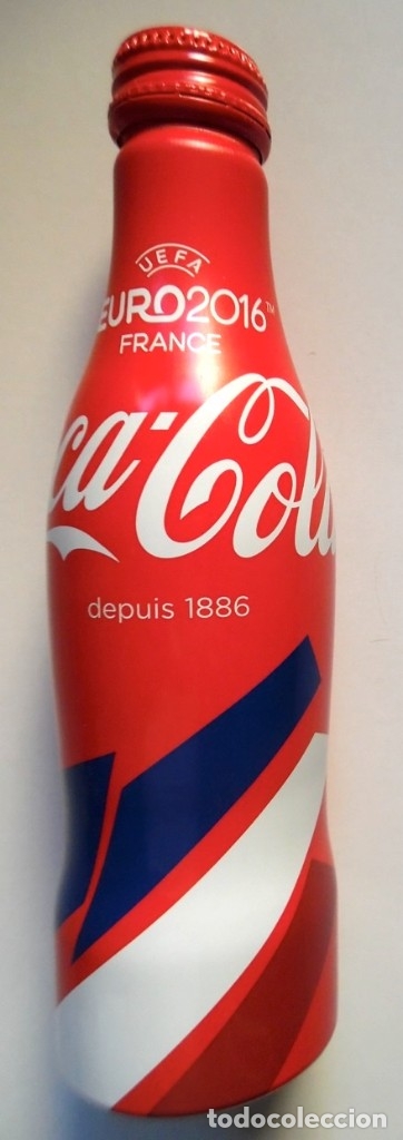Collecting of Coca-Cola and Pepsi: Botella met&aacute;lica. UEFA Euro 2016. Coca Cola. Llena. Francia. Cierre por rosca