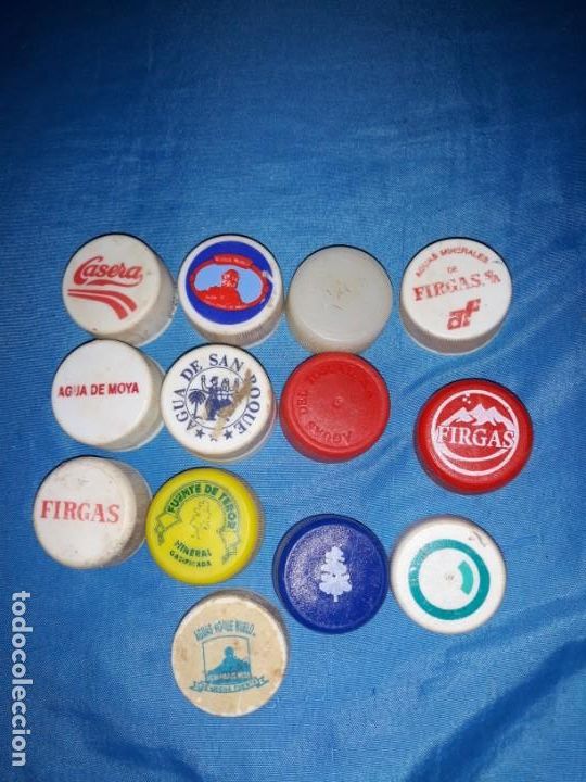 Collectionnisme de Coca-Cola et Pepsi: 13 antiguo tap&oacute;n pl&aacute;stico de agua san Roque, moya,la casera,nublo,firgas,teror,dropper,toscal a&ntilde;os 8