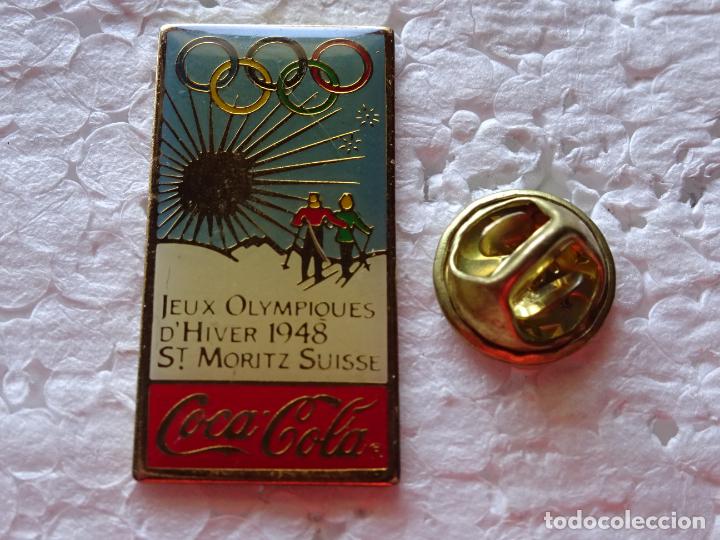Sammeln von Coca-Cola und Pepsi: PIN DE DEPORTES / COCA COLA. JUEGOS OL&Iacute;MPICOS DE INVIERNO CARTEL ST MORITZ 48 1948 SERIE CHINA