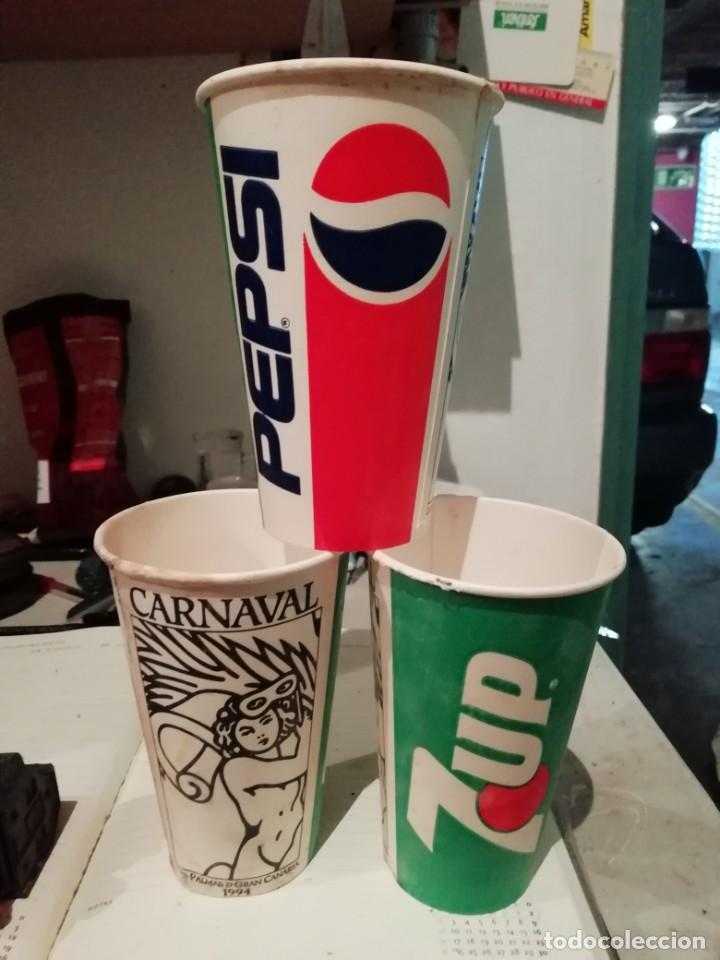 Collecting of Coca-Cola and Pepsi: Lote 3 antiguos vasos cart&oacute;n evento Carnaval 1994 7UP Seven UP Pepsi Cola Las Palmas de Gran Canaria