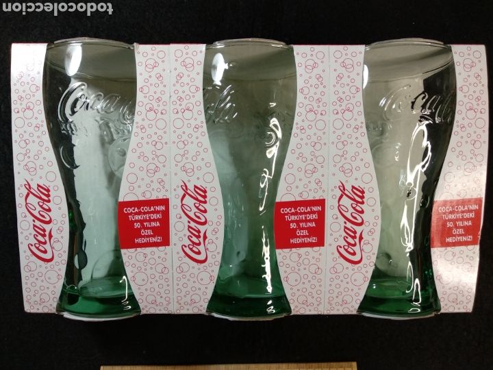 Collecting of Coca-Cola and Pepsi: Lote tres vasos de Coca Cola. 50 a&ntilde;os Turqu&iacute;a. Nuevos