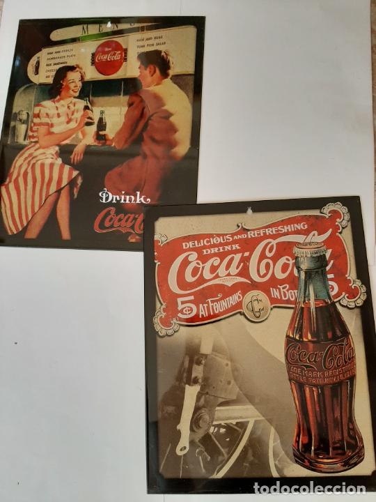 Sammeln von Coca-Cola und Pepsi: Coca Cola, lote 2 carteles metal reproducci&oacute;n vintage, 28x23 cm