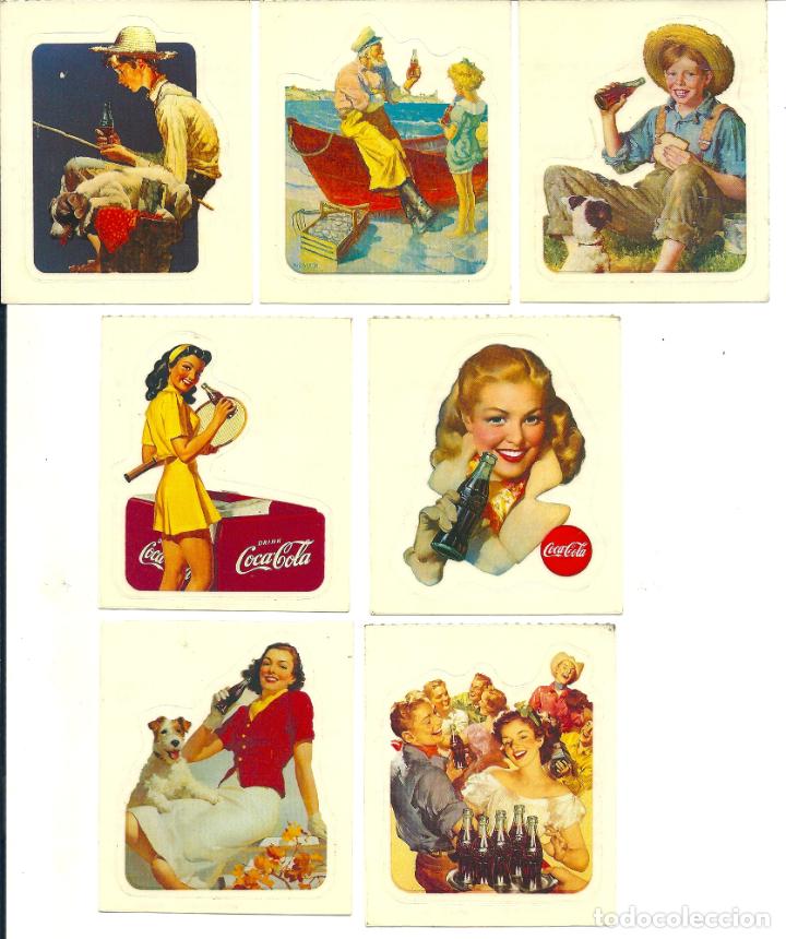 Collecting of Coca-Cola and Pepsi: LOTE DE 7 PEGATINAS TROQUELADAS DE COCA COLA EDITADAS POR PANINI EN ITALIA. REVERSO EN ITALIANO.