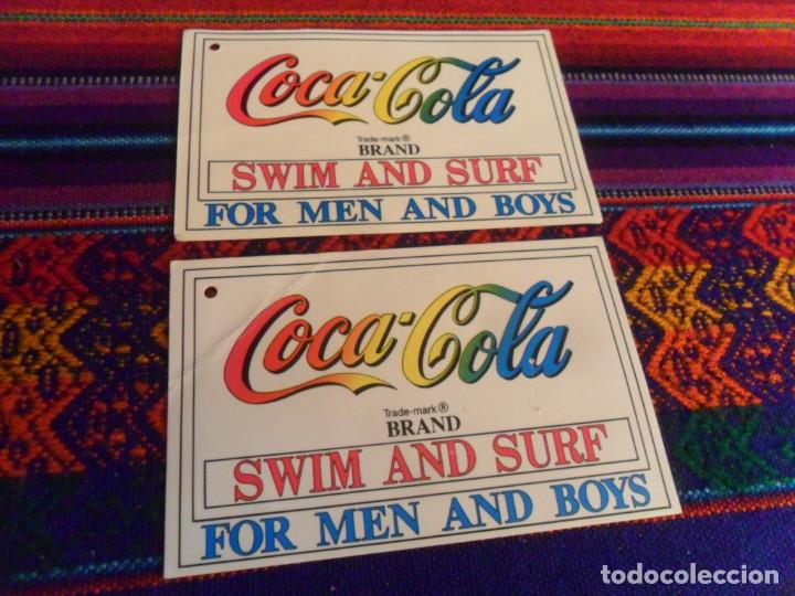 Sammeln von Coca-Cola und Pepsi: LOTE 2 ETIQUETA COCA COLA SWIM AND SURF FOR MEN AND BOYS TRADE MARK BRAND. 11X7 CMS. BE. RARAS.